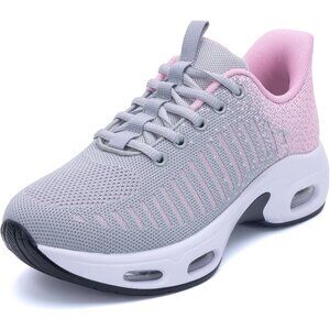 Women Grey Pink Running Shoes Tennis Sneakers with Arch Support for Workout